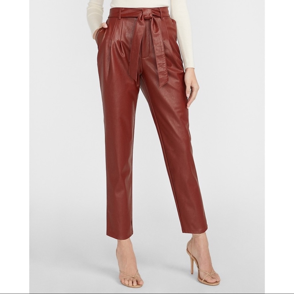 EXPRESS Super High Waisted Vegan Leather Belted Ankle Pant